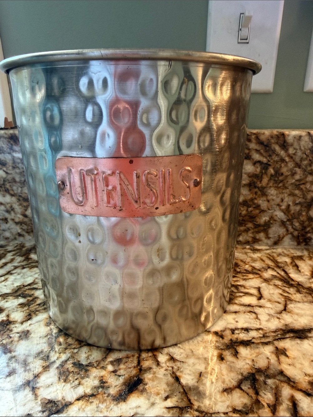 Metal Utensils Holder with Copper Accent - Silver